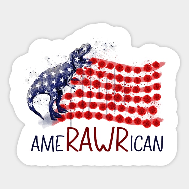 Amerawrican T-rex American Flag July 4th Sticker by ValentinkapngTee